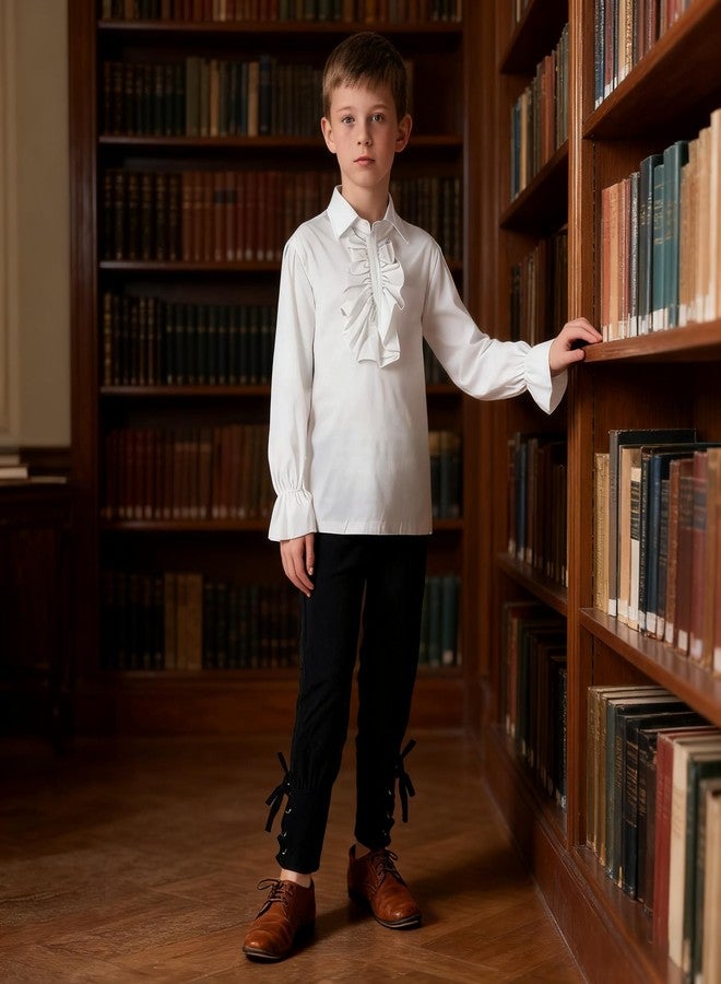 VZQI Boys Medieval Ruffled Long Sleeve Shirt Renaissance Costume Top for Kids Halloween Pirate Scottish Jacobite Short Tunic White 3'9''-4'3'' - Image 4